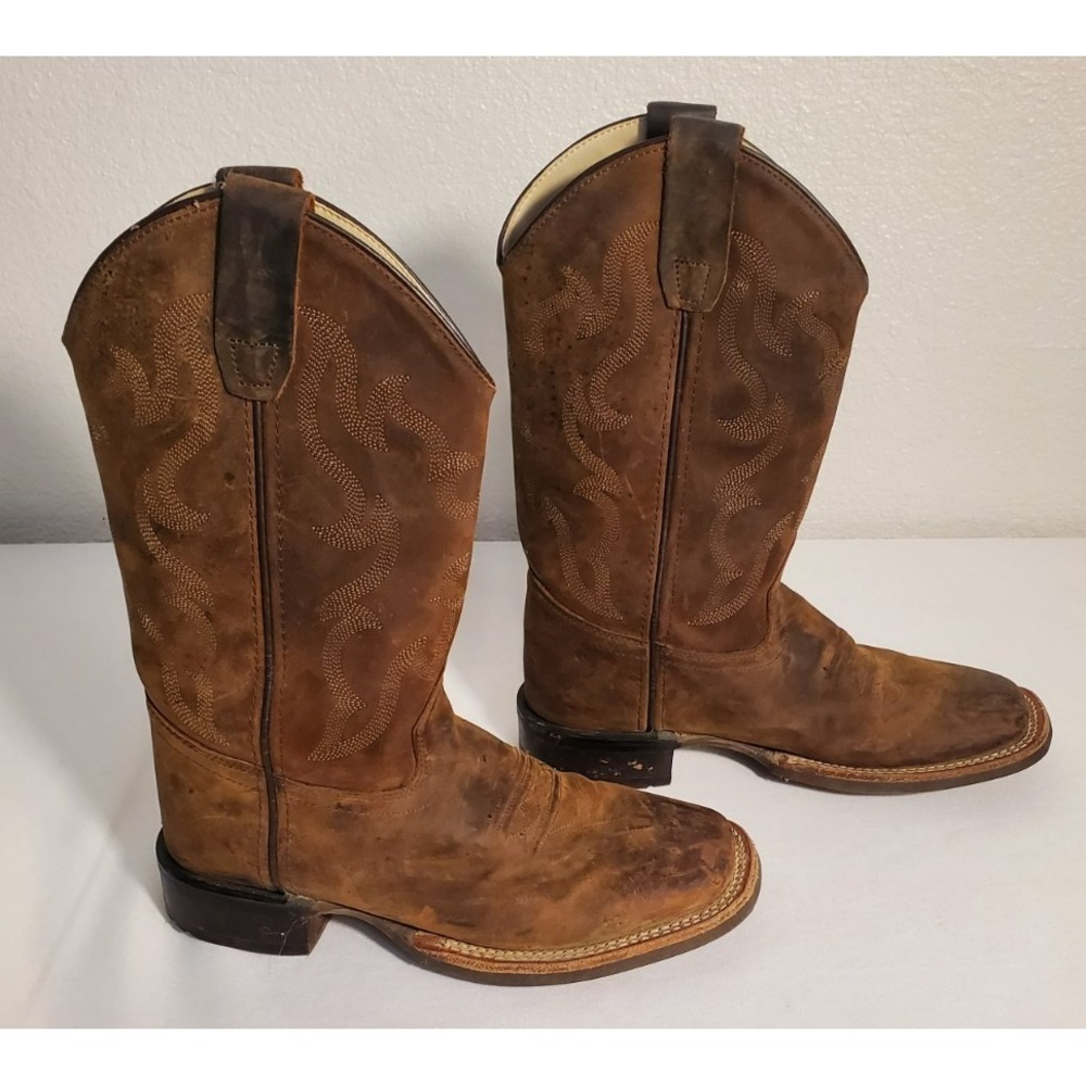 Cody James BBSC1904 Brown Leather Square Toe Cowboy Western‎ Boots Youth Size 4D